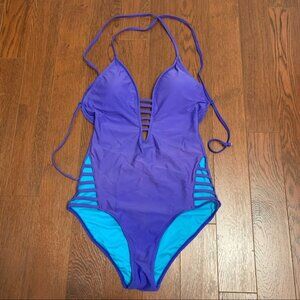 Express Blue One Piece Strappy Detail Swimsuit Sz L